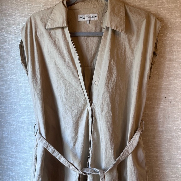 Beige Sleeveless Maxi Dress with Belt Zara Size Large - Picture 2 of 7